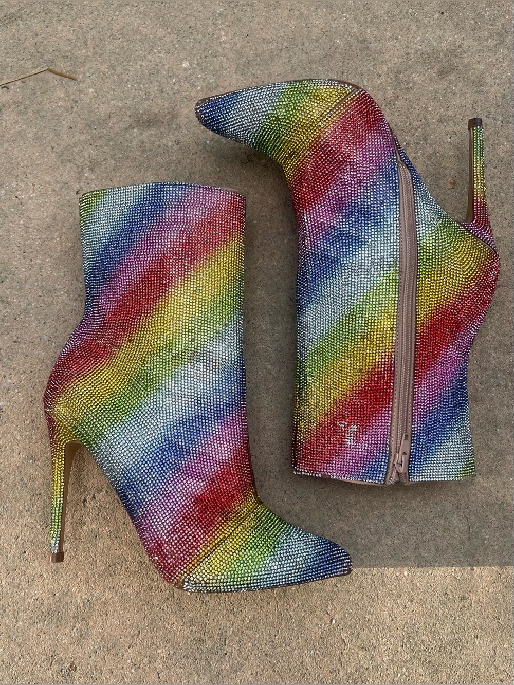 Rainbow rhinestone ankle boots women 8 bling pride fancy maximalist formal fun